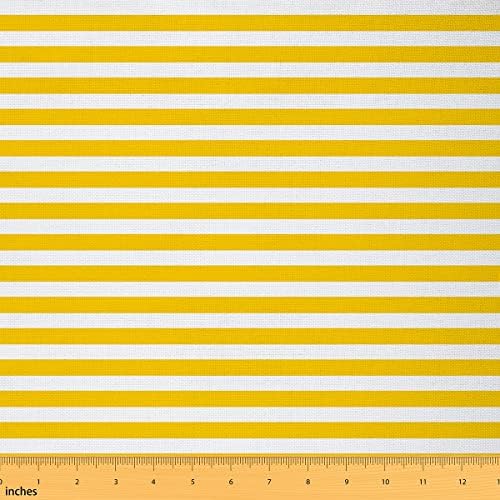 Stripe Upholstery Fabric, Yellow White Striped Fabric by The Yard, Farmhouse Ticking Stripes Decorative Fabric, Gothic Home Decor Horizontal Stripes Geometric Lines Quilting Fabric, 1 Yard Deals